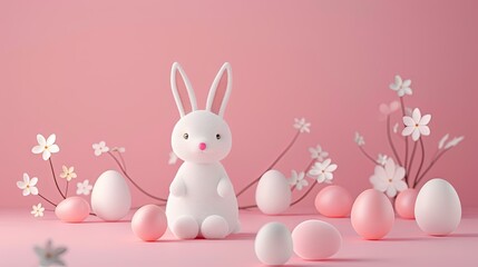 Naklejka na ściany i meble Pastel Easter Delight: Minimalistic 2D Vector Background with Eggs