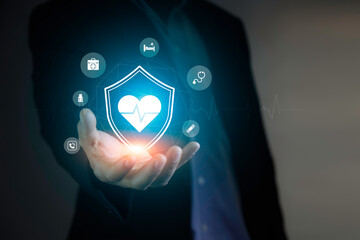 Life insurance concept. Insurance for family and life Finance and health insurance. The heart...