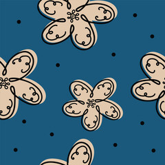 Floral graphic scribble design. Seamless pattern. Abstract minimal flower. Beautiful floral background. Vector art illustration for textile, wallpaper. Hand-drawn with a black brush