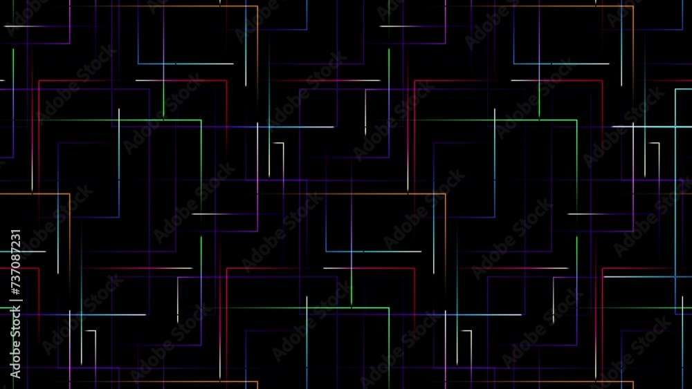 Aufkleber Distorted neon glowing lines abstract background on black background. 4k loop