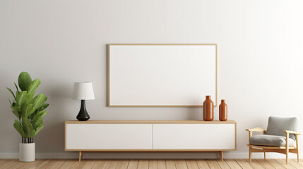 Modern living room with counter with empty canvas.