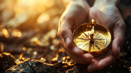 strategic financial planning with an image of hands holding a golden compass pointing towards a prosperous future through wise gold investments
