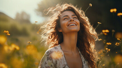 Happy woman enjoying nature