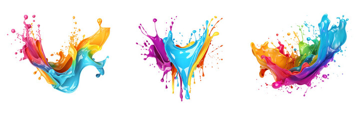 Obraz na płótnie Canvas Bright colorful falling paint splash with liquid drops. Isolated on white or transparent background png.