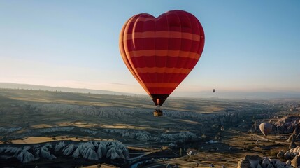 Obraz premium the beautiful concept of a heart-shaped hot air balloon soaring above picturesque landscapes