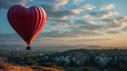 Obraz premium the beautiful concept of a love-filled adventure with an image of a heart-shaped hot air balloon soaring above picturesque landscapes