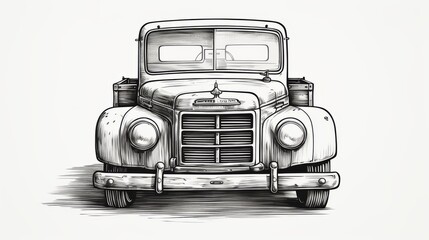 Vintage car hand drawn ink sketch
