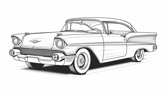 Naklejki Vintage car hand drawn ink sketch