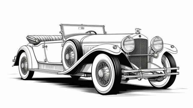 Vintage car hand drawn ink sketch