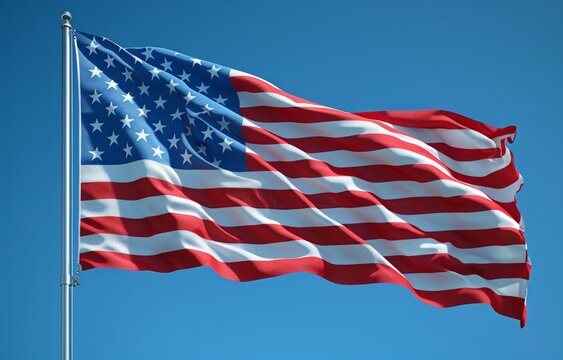American flag fluttering against blue sky, american flag image