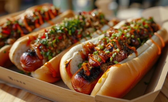 Exciting hot dog creations compete at the saturday food fight in philly, american food image