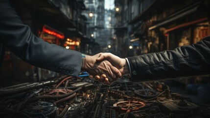 Male strong handshake close-up