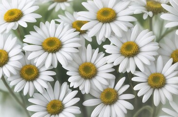 Lovely blossom daisy flowers background. Sunny meadow closeup. Daisies, wild herbs and flowers.