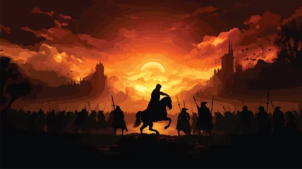 Fototapeten Battle scene silhouette with medieval illustration. © Vector