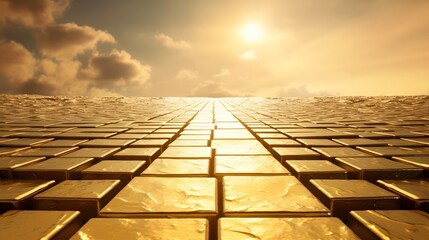Investments, enrichment, path to wealth concept with golden yellow gold brick road. Golden path leading to success and wealth - Powered by Adobe