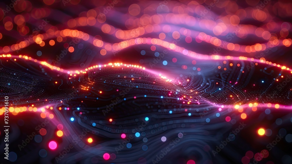 Aufkleber a dark illustration of a technical system with colorful lines connecting different flow states