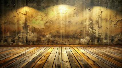 Wooden floor with wall art. Illustration of wooden floor in empty room and wall art.