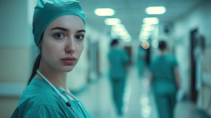 Fototapeta na wymiar Caring Glance: Portrait of a Nurse in Hospital