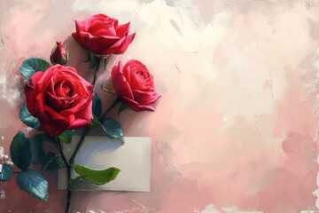 Romantic Red Rose Love: Vintage Floral Beauty on Grunge Background