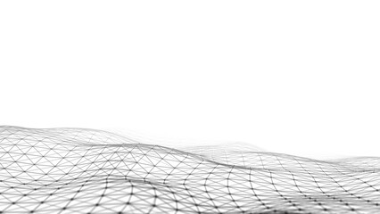 Light cyberspace in digital background. Abstract technology white wave with motion dots and line. Connection big data. Futuristic wireframe texture. Analysis a network connection. 3D rendering.