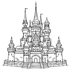 Fototapeta premium Line art castle, castle vector, silhouette, jpg, eps,castle, architecture, building, vector, house, church, illustration, city, sketch, cartoon, tower, drawing, old, design, europe, medieval, travel, 