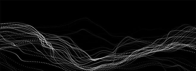 Dark cyberspace in digital background. Vector abstract technology wave with motion dots and lines. Connection big data. Futuristic wireframe texture. Analysis a network connection.