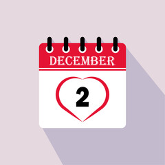 Icon calendar day - 2 December. 2nd days of the month, vector illustration.
