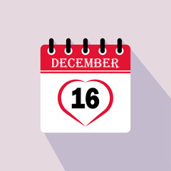 Icon calendar day - 16 December. 16th days of the month, vector illustration.