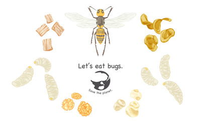 昆虫食スナックの手書き水彩風イラスト