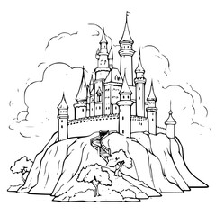 Line art castle, castle vector, silhouette, jpg, eps,castle, architecture, building, vector, house, church, illustration, city, sketch, cartoon, tower, drawing, old, design, europe, medieval, travel, 