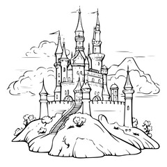 Line art castle, castle vector, silhouette, jpg, eps,castle, architecture, building, vector, house, church, illustration, city, sketch, cartoon, tower, drawing, old, design, europe, medieval, travel, 