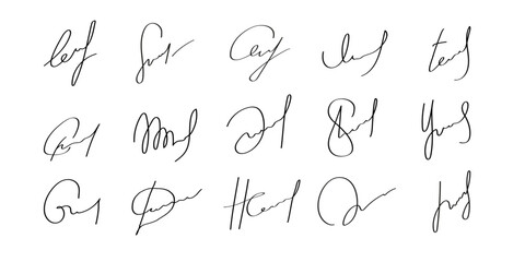 A set of handwritten fictional autographs. Vector illustration on white background - obrazy, fototapety, plakaty