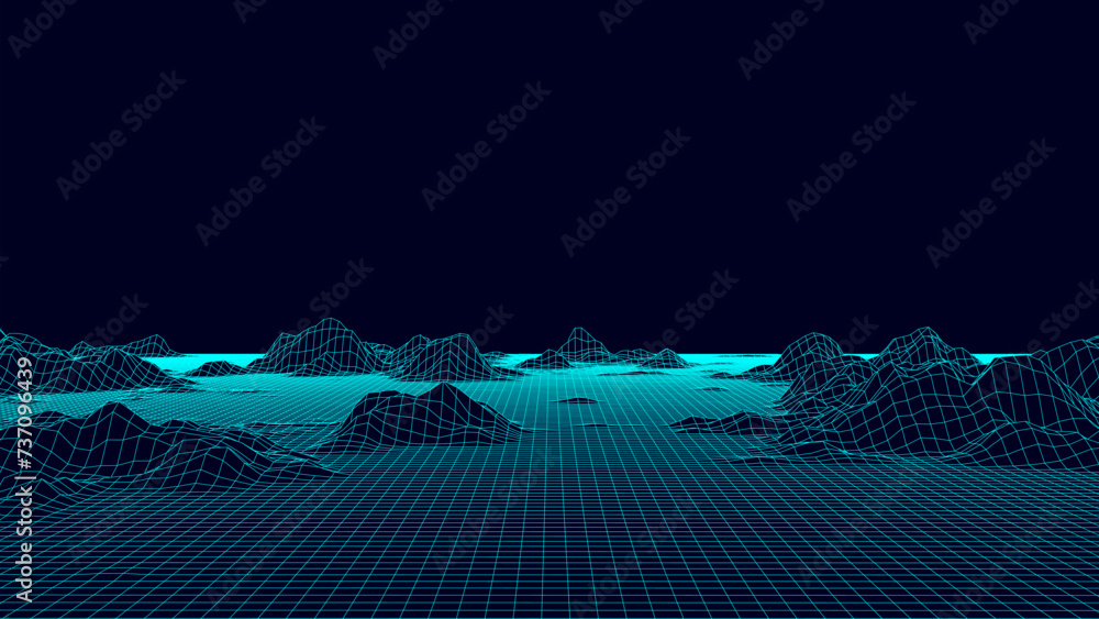 Poster abstract mountains on background. 3d topography map of terrain planet earth. vector grid landscape w