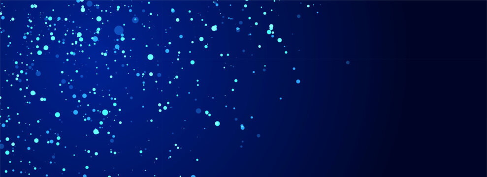 Vector futuristic flying space dust. Magic particles in infinite. Technology glitter dots with bokeh effect. Space snow on background.