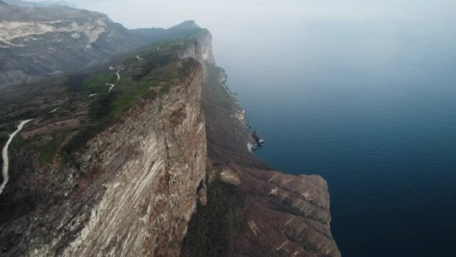 view from the top of mountain. Sea and Mountain end view form the sky with drone camera 4K Footage. Beautiful sea and mountain view from sky with drone camera.