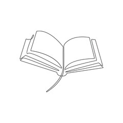 Vector in one continuous line drawing of book concept of education, library logo illustration