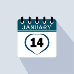 Icon calendar day - 14 January. 14th days of the month, vector illustration.