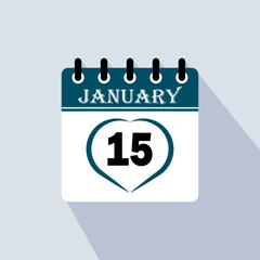 Icon calendar day - 15 January. 15th days of the month, vector illustration.