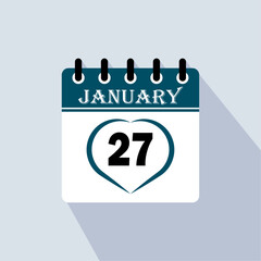 Icon calendar day - 27 January. 27 days of the month, vector illustration.