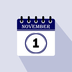 Icon calendar day - 1 November. 1st days of the month, vector illustration.
