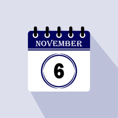 Icon calendar day - 6 November. 6th days of the month, vector illustration.