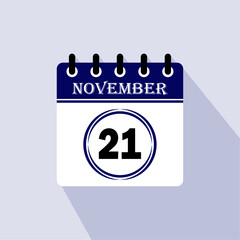 Icon calendar day - 21 November. 21 days of the month, vector illustration.