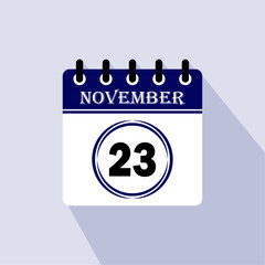 Icon calendar day - 23 November. 23 days of the month, vector illustration.