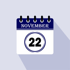 Icon calendar day - 22 November. 22 days of the month, vector illustration.