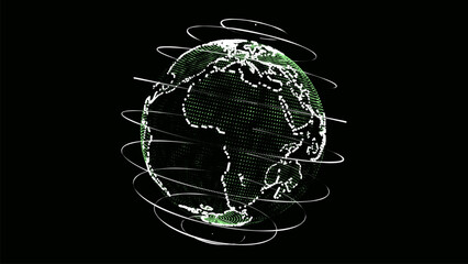 Vector virtual security planet Earth managing ai. Abstract network connection on digital background. Technology processing data in galaxy. Futuristic 3D wireframe sphere. Globe polygon.