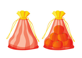 bag of orange 6 result and red bag gold on white background illustration vector
