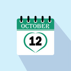 Icon calendar day - 12 October. 12th days of the month, vector illustration.