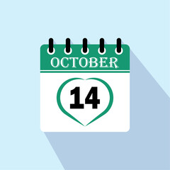 Icon calendar day - 14 October. 14th days of the month, vector illustration.