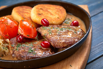 potato cutlets with meat and salad