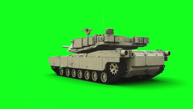 American battle tank. Green screen. Realistic 4k animation.